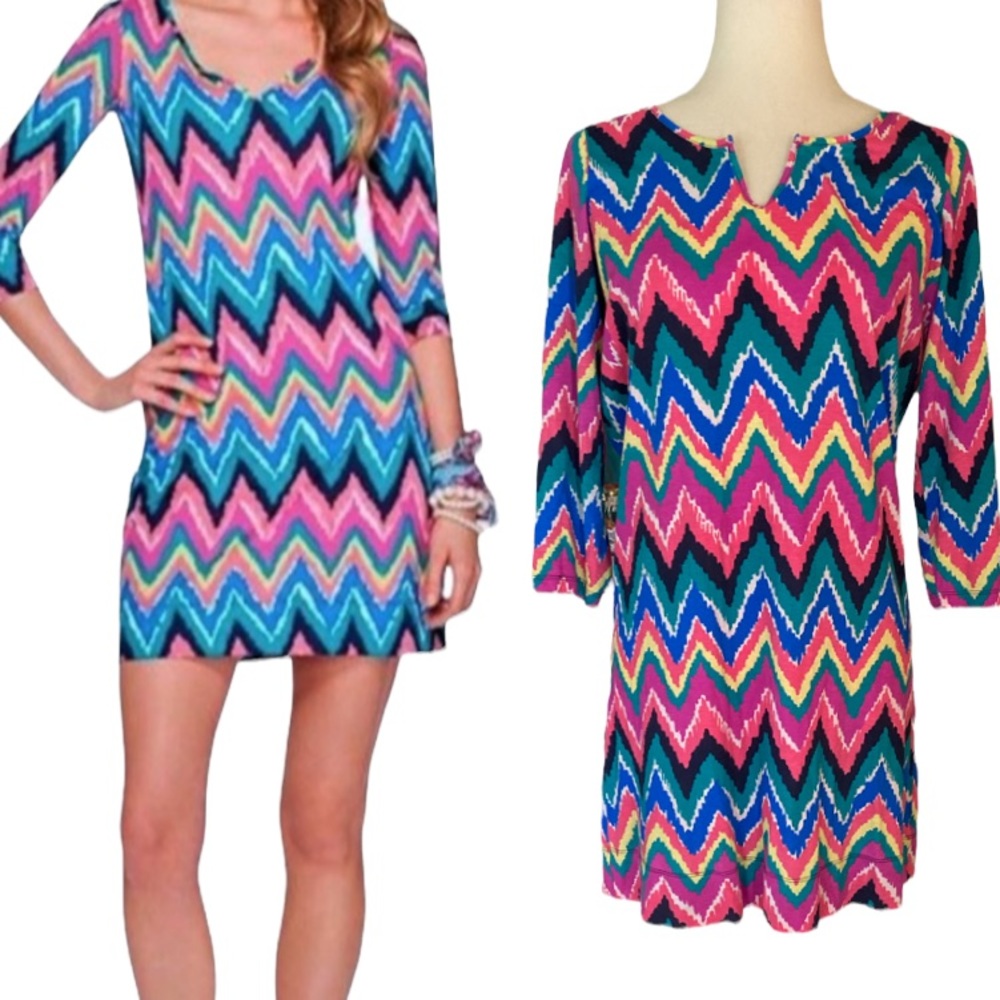 Lilly Pulitzer Gretchen Knit Dress in Hearts a Flutter Slip Chevron Print - M